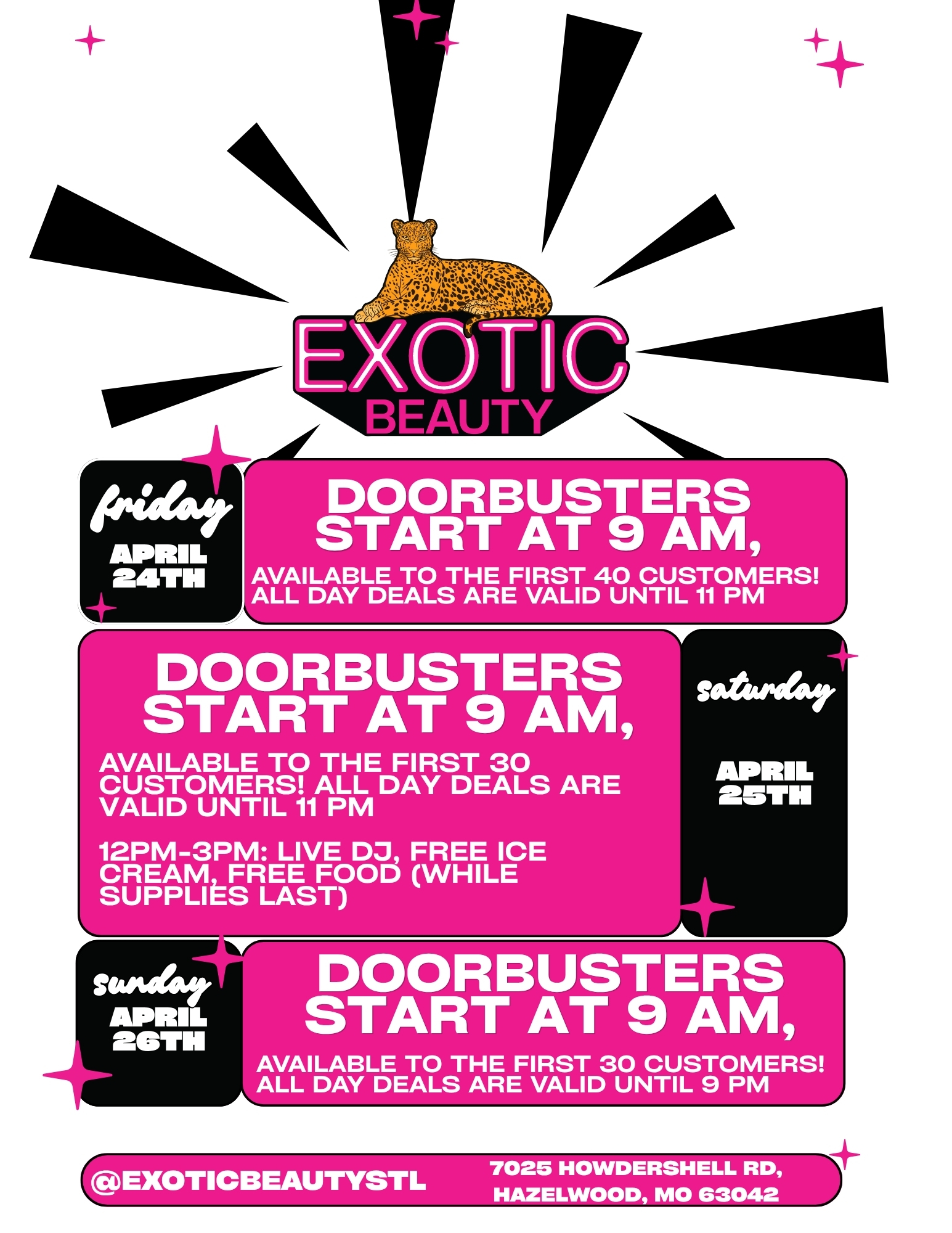 Grand Opening Schedule - April 24, 25, 26